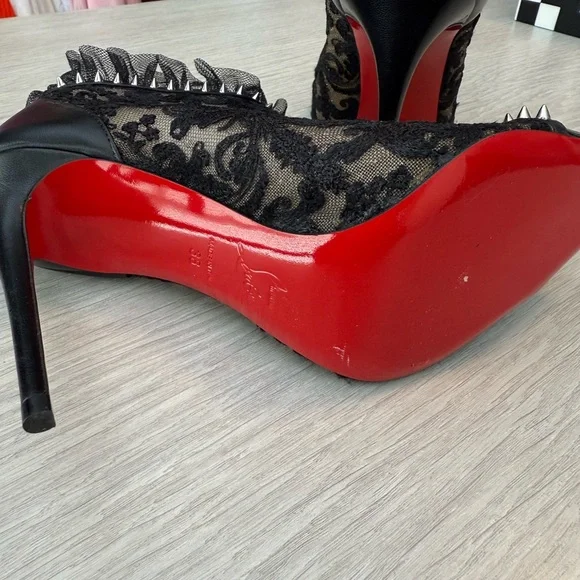 Christian Louboutin Black Lace Studded Ankle Boots - Picture 5 of 7